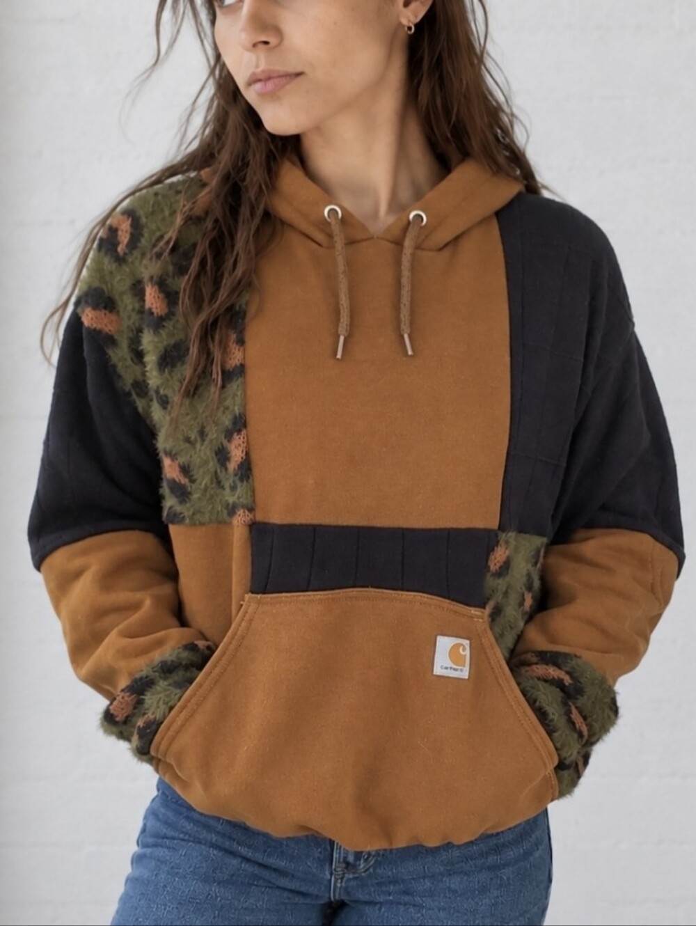 Upcycled- Autumn Leopard Patchwork Hoodie